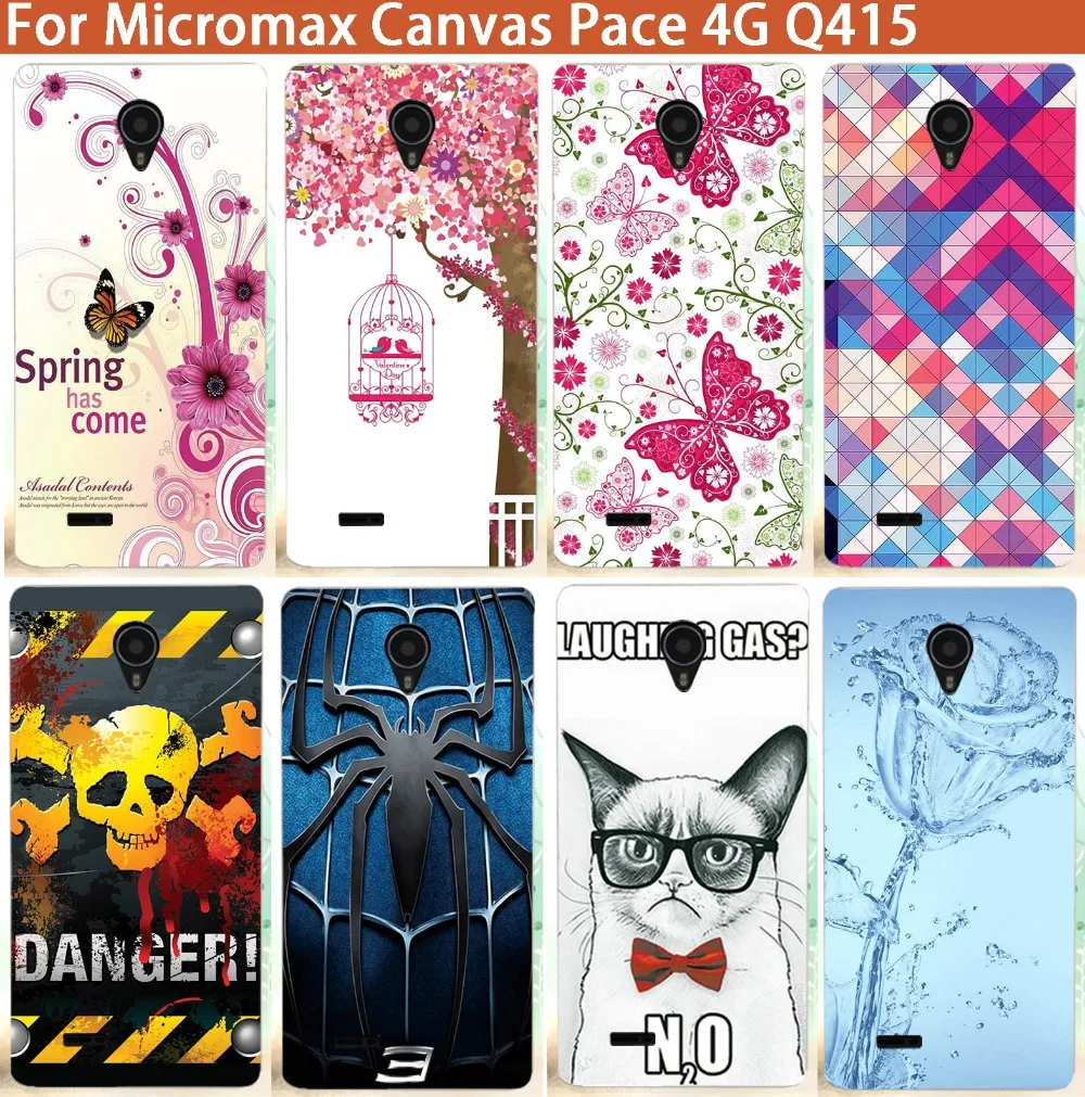 

Pace 4G Q415 Cases Luxury UV Painting Colored Glass Spider Skull Soft Tpu Case For Micromax Canvas Pace 4G Q415 4.5" Cover Bags