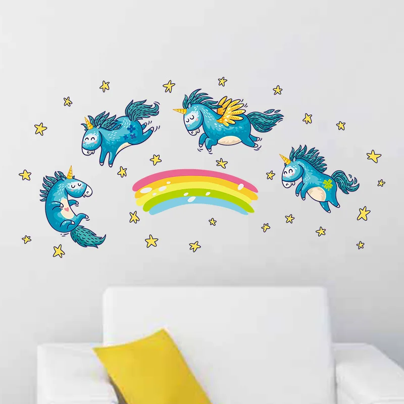 Rainbow Unicorn Wall Sticker Decal Cartoon Mural Art Wallpaper Cute Animals ceiling Home