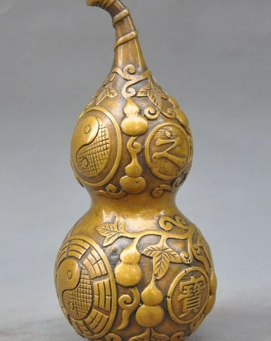 

Chinese Folk fengshui Bronze Ward off evil Eight Diagrams Gourd Cucurbit Statue