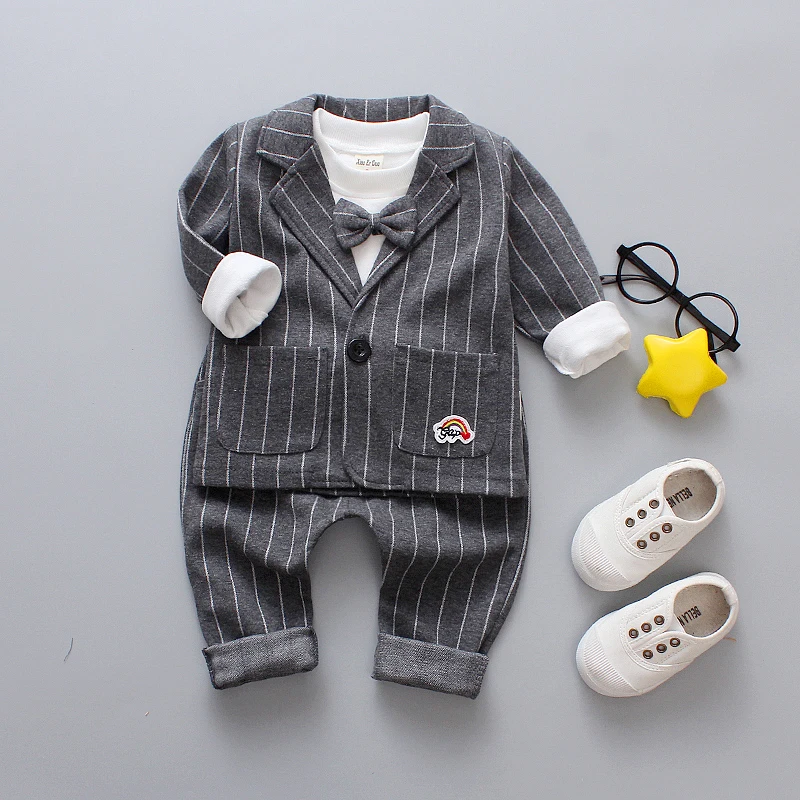 DIIMUU 3PC Baby Boy Cotton Fashion Clothing Sets Infant Outfits Suits Kids Boys Clothes Plaid Children Coat + T shirt Trousers |
