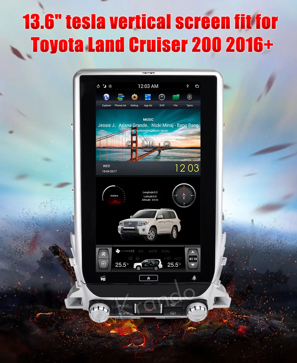 Krando Android 8,1 13," супер Тесла вертикальный сенсорный экран автомобиля Радио dvd gps для Toyota Land Cruiser 200+ аудио навигация