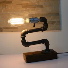 Чердак гостиной дизайнерский стиль Эдисон водопровод Настольная лампа антикварная стальная окантовка Ретро ностальгическая лампа деревянная основа