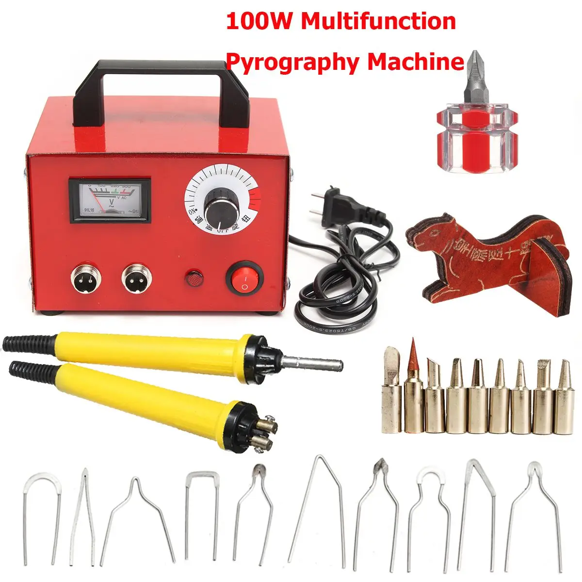 

New 100W Multifunction Pyrography Machine Gourd Wooden with 2Pcs Pen Solder Tip Blade