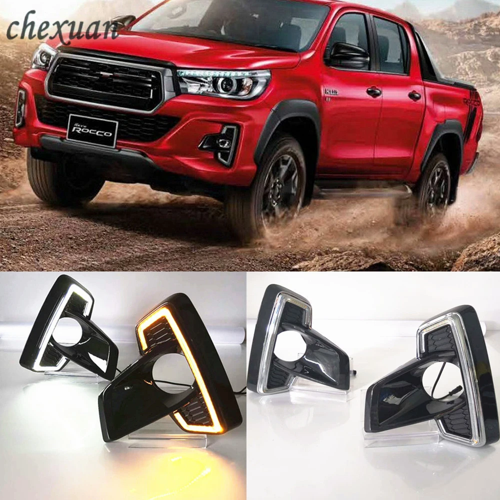 

CSCSNL 1 Set For Toyota Hilux Revo Rocco 2018 DRL LED Daytime Running Lights Diglight 12V ABS Fog Cover With Turn Yellow Signal