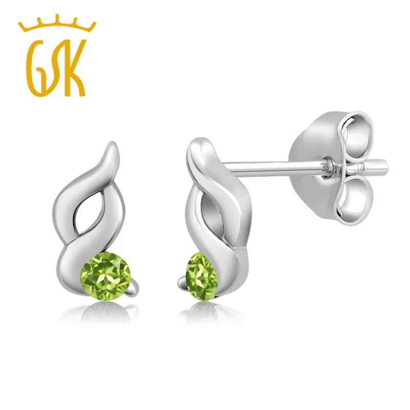 GemStoneKing 0.14 Кт Круглый 2.5 мм Natural Green Перидот женская Простой Элегантный Серьги