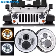 for kenworth T-2000 7Inch Round Led Headlight 7Round LED headlamp with white DRL For Jeep Wrangler Lada 4x4 urban Niva 2x black 7inch round h l drl w turn signal led headlight assembly kit for lada 4x4 urban niva for jeep wrangler for land rover