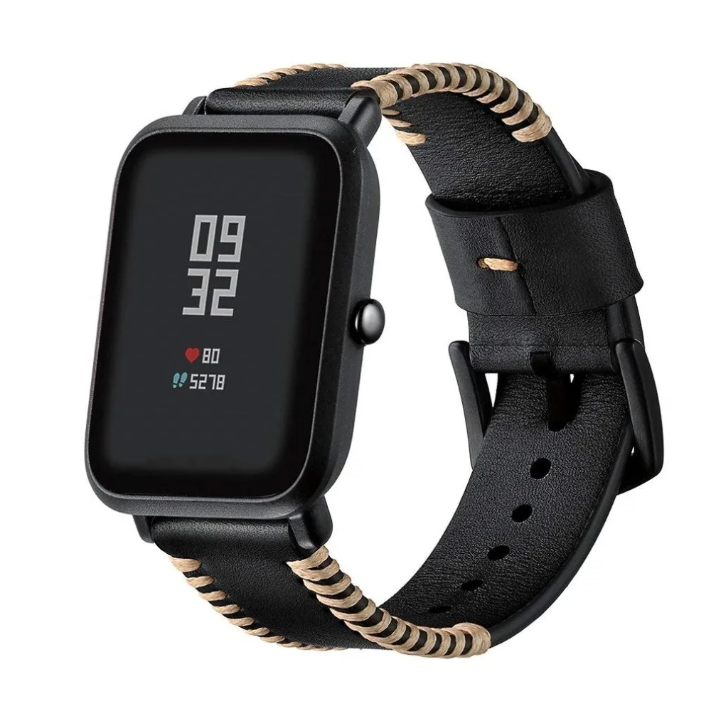 Ремешок для часов 20 мм из натуральной кожи умных Xiaomi Huami Amazfit Bip маленький большой
