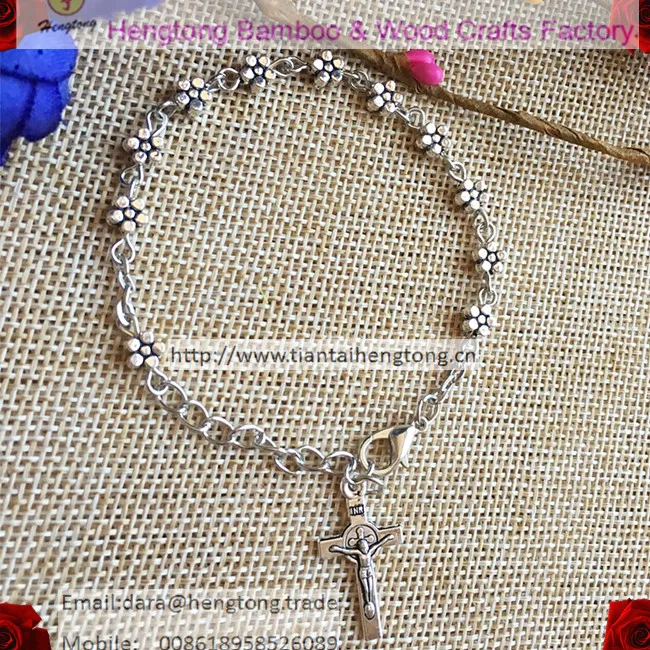 

10pcs 5mm alloy rosary bracelet, catholic plum shape flower bead bracelets B1219