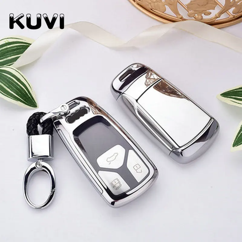 

PC+TPU Remote 3 Buttons Silicone Car Key Fob Cover Case Shell Holder Key chain For Audi A4 Allroad B9 Q5 Q7 TT TTS 2016 2017