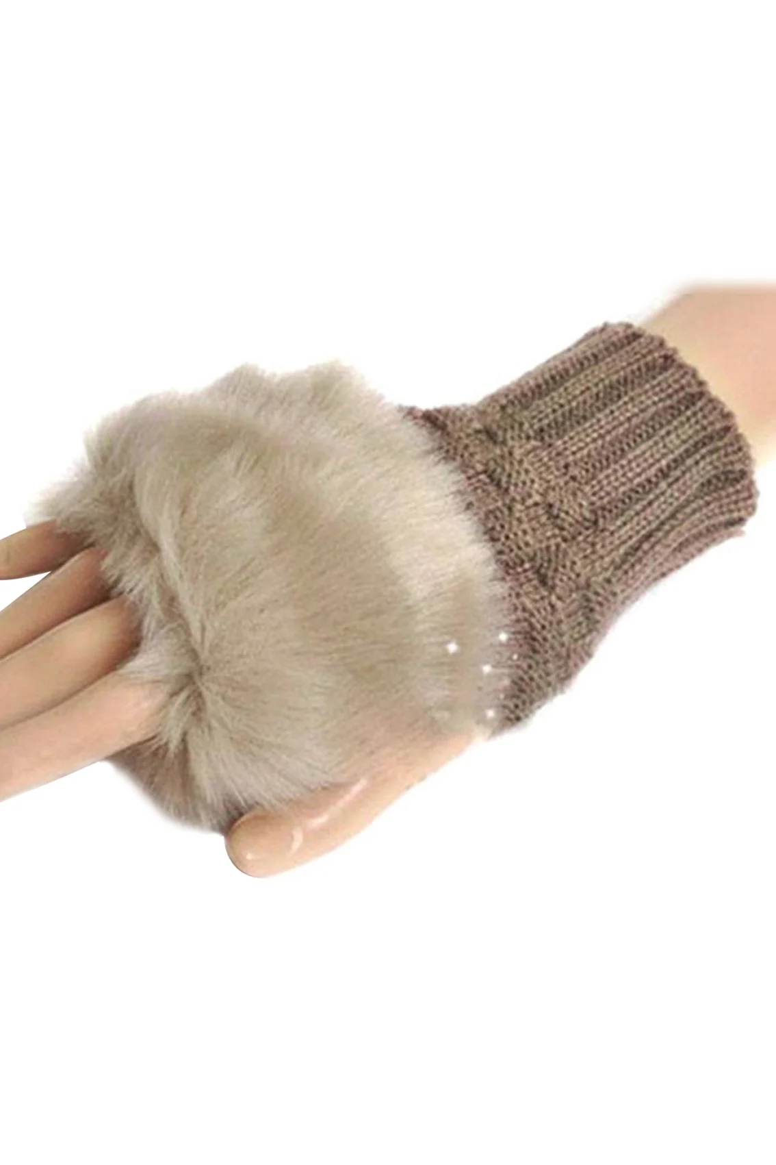 Imc женский Стиль Мода Кролик Мех животных запястье руки Зимние перчатки короткие Прихватки для мангала (верблюд)