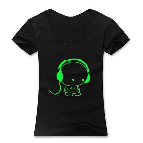 

Fashion Men's Glow in The Dark Luminous Music Cartoon Kid Pattern T-Shirt Tee