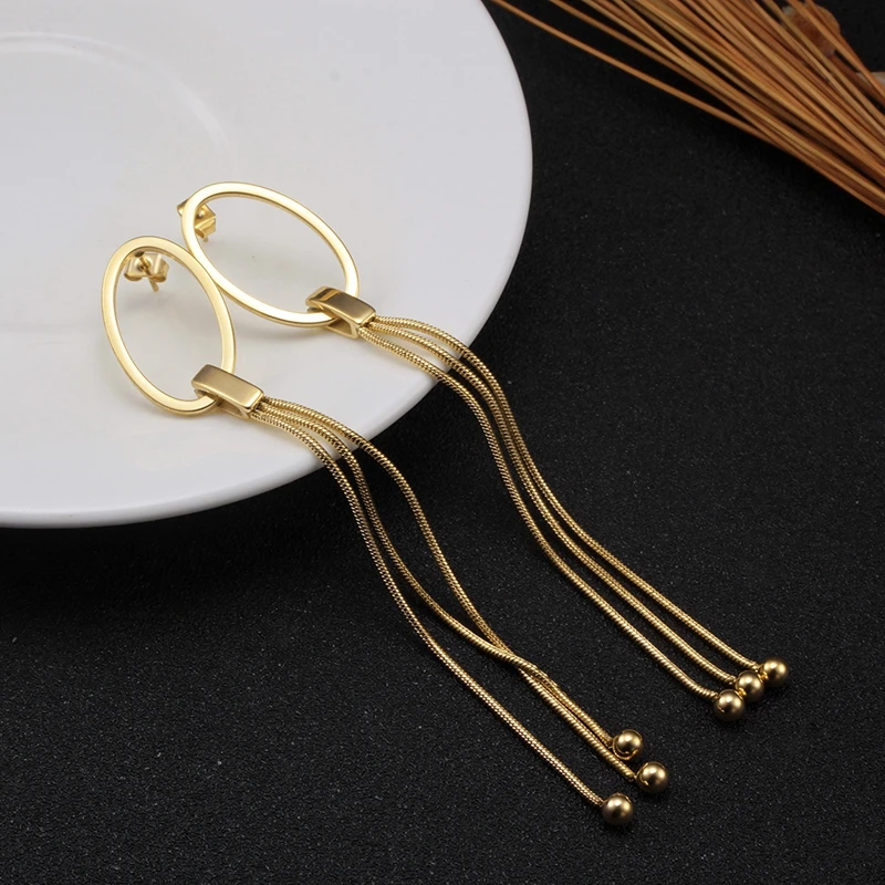 

Trendy Gold Plating Long Tassel Dangle Earring Woman Stainless Steel Silver Color Female Earring Simple Wedding Eardrop Jewelry