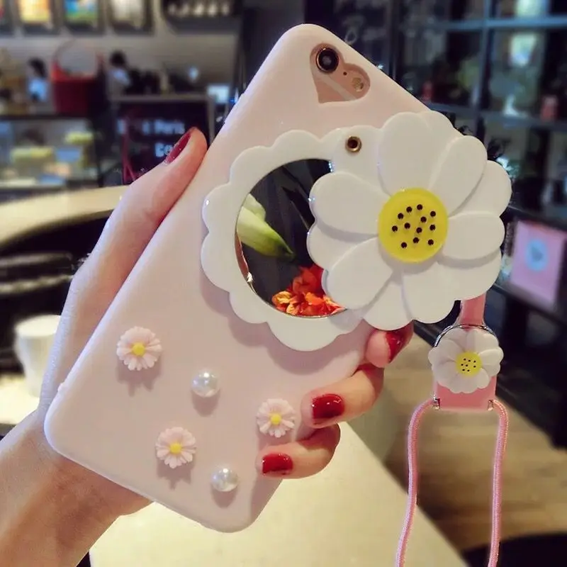 

3D Silicone Sunflower Mirror Mobile Phone Cases For iPhone7 7Plus Plastic Back Covers For iPhone7 Protective Shell For iPhone7