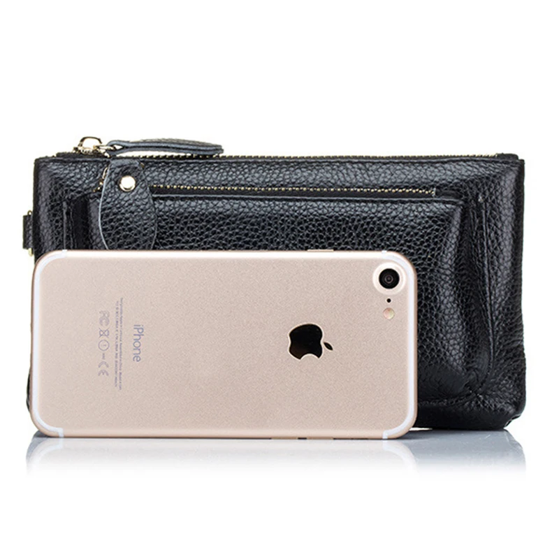 SUDS Fashion Women Genuine Leather Double Zipper Coin Purse Female High Quality Large Capacity Wallet Ladies Cow Leather Clutch