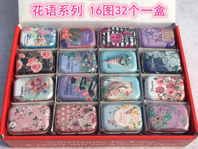

32pc/lot New girl Flower series Mini cover Iron tin case / can/ metal box / small Kit/candy storage gift box