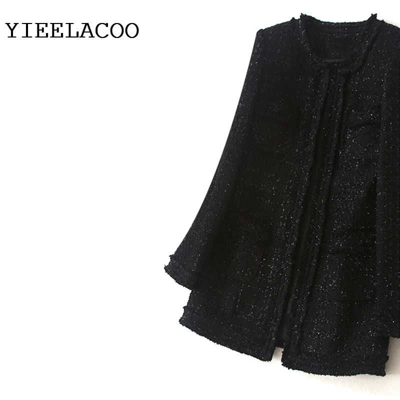 

Black tweed jacket in the long section 2019 autumn/winter Women's coat jacket Haute Couture ladies coat