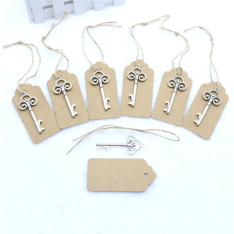 

10 Pcs/Lot Key Bottle Opener DIY Skeleton Wine Opener with Escort Tag Card Rustic Wedding Party Favor Souvenir Gifts