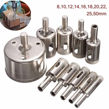 

10pcs 8-50mm Diamond Coated Hole Saw Drill Bit Set for Tile Ceramic Marble Glass
