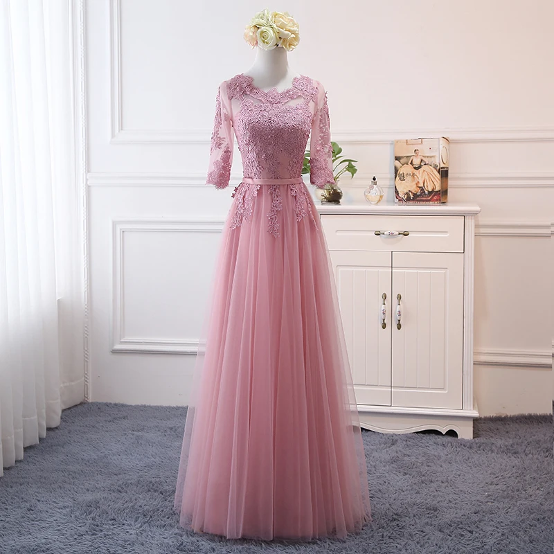 HJZY 95 # Длинные платья подружки невесты со шнуровкой розовая песчаная сетка пряжа