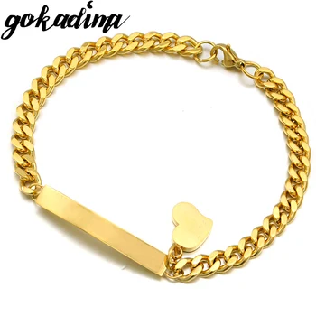 

GOKADIMA 2017 New Link chain ID Heart Charm Bracelet & Bangle Stainless Steel Bracelets Women Jewelry WB016