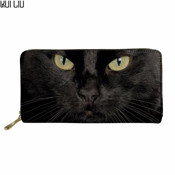 

Customized Black Cat Printing Women Long Wallet Phone Card Holder Female Fashion Cluth Party Money Bag Girls Coin Pocket