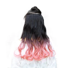 1" синтетический волнистый 5 клип в париках наращивание волос, парики для женщин розовый фиолетовый Омбре хвост человеческих волос для наращивания жаропрочное