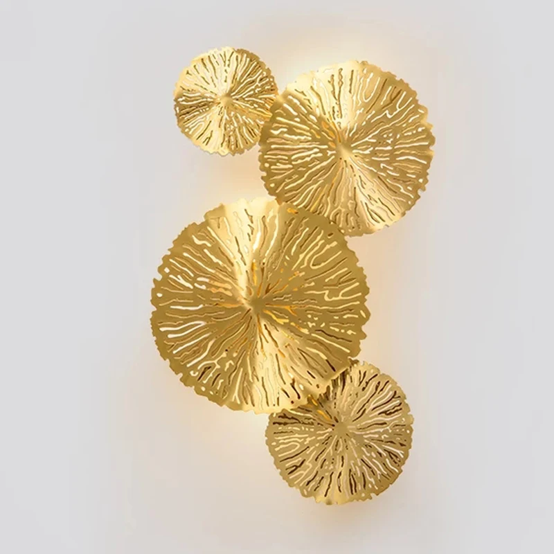 

full copper wall lamp hotel decoration personality sitting room background wall hollow out lotus leaf bedroom wall lamp