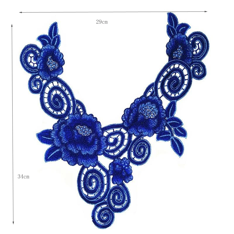 Синий цветок блесток тела вышивка декольте кружева аппликация отделка воротник для вечернее платье Шитье DIY Скрапбукинг