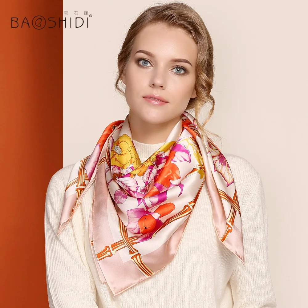 [BAOSHIDI]100% Silk Scarf Women, Fashion Brand Scarves for Lady, Square ...