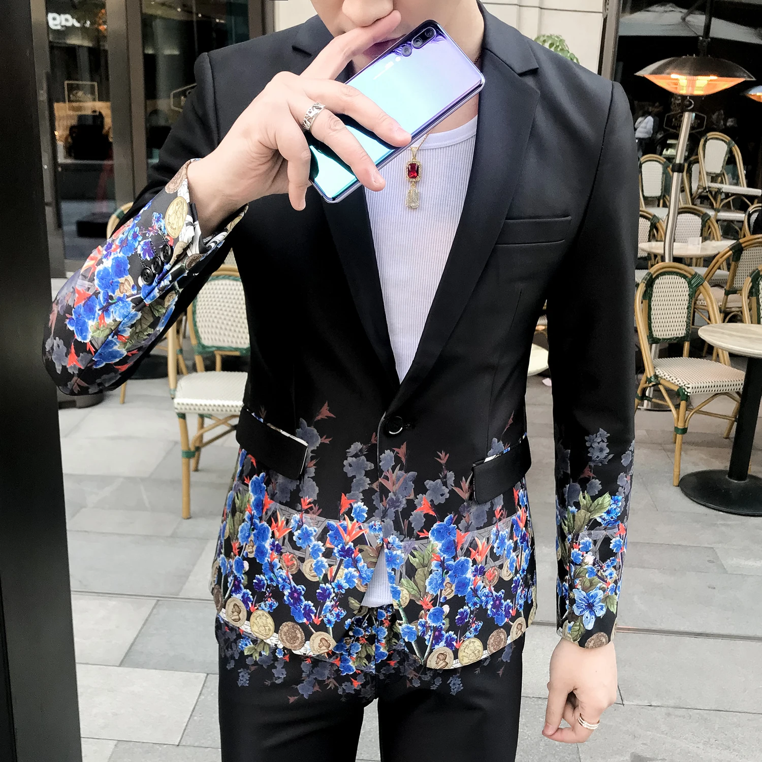 Veste Blazer Homme V/êtements Slim pour Hommes Robe Spectacle Manches Longues Impression Vintage Costume Manteau