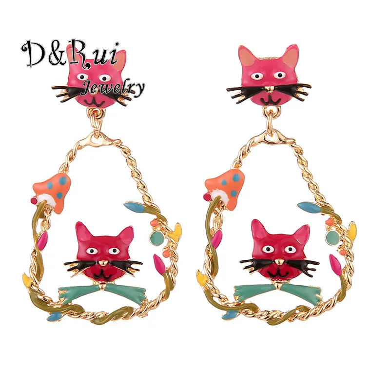 

2019 Creative Women's Drop Earrings Alloy Metal Gold Color Enamel Animal Cat Dangle Earring Jewelry for Women Girls Party Best