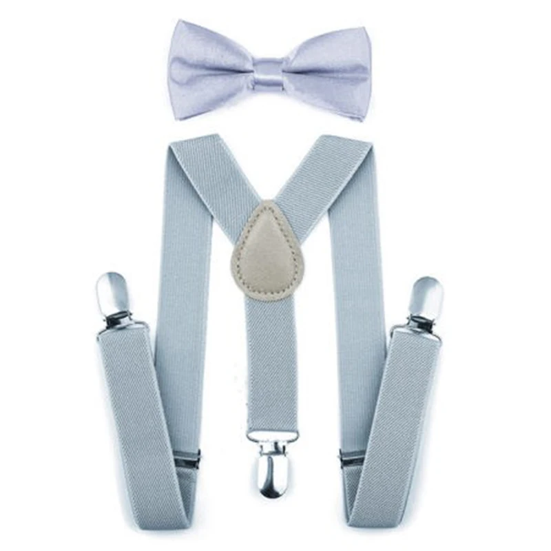 Детский костюм на подтяжках и галстуке-бабочке для мальчиков и девочек, смокинг, свадебная рубашка, вечерние костюмы - Цвет: Light Grey