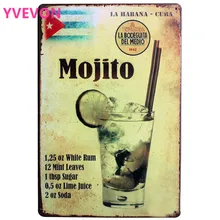 Yvevon Мохито напиток металлическая вывеска для декора винтажная табличка коктейльное доска для гостиницы музыкальный Ресторан Бар настенная живопись 20x30 см