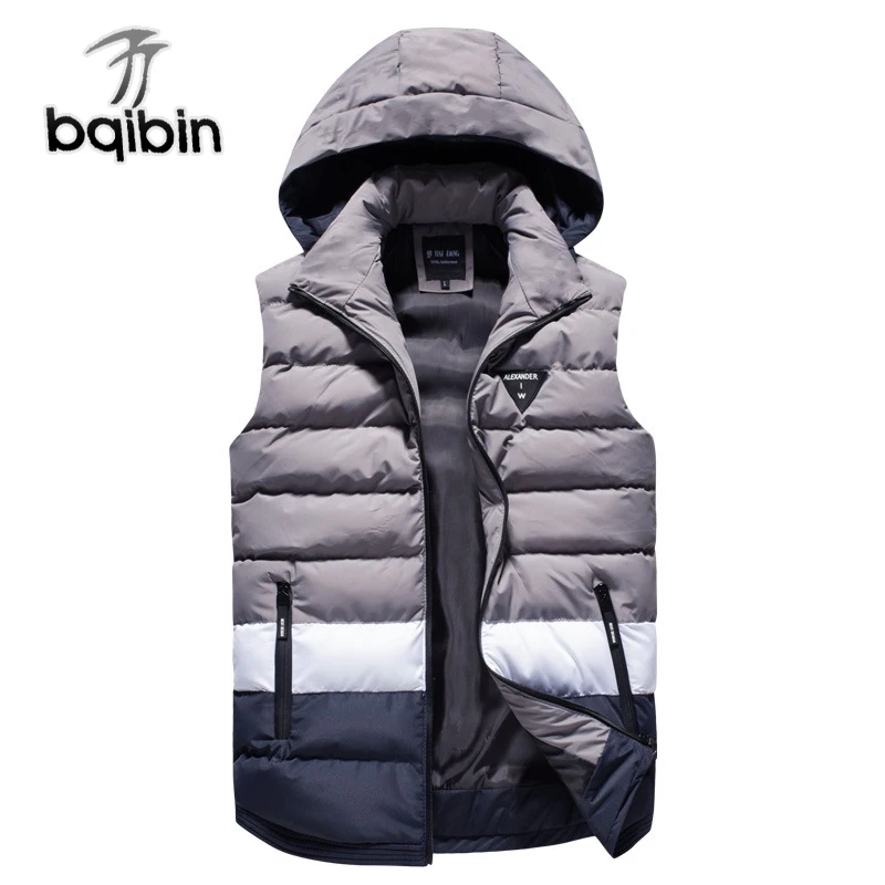

2019 New Snow Warm Winter Sleeveless Jacket For Men Thick Cotton Hooded Vest Male Stand Collar Detachable Hat Waistcoat
