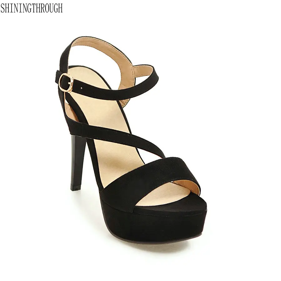 

New Women Sandals Plus Size 32-43 New Fashion Summer buckle High Heel shoes Platform Woman Shoes Black Apricot Red pink apricot