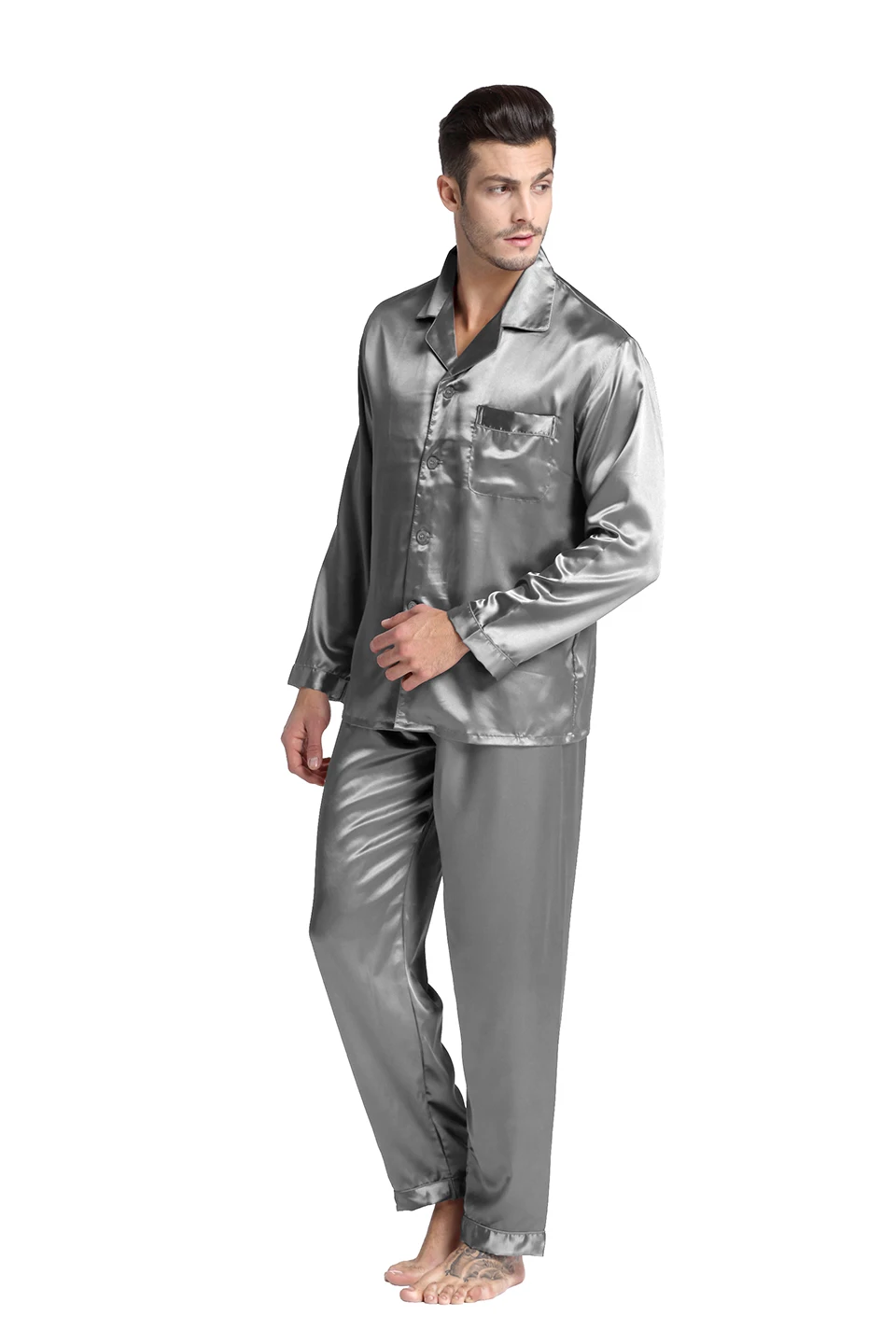 Тони и Кэндис Лидер продаж пара шелковые пижамы комплект для мужчин пятнистая ночная рубашка любителей тонкий Loungewear для дам классический