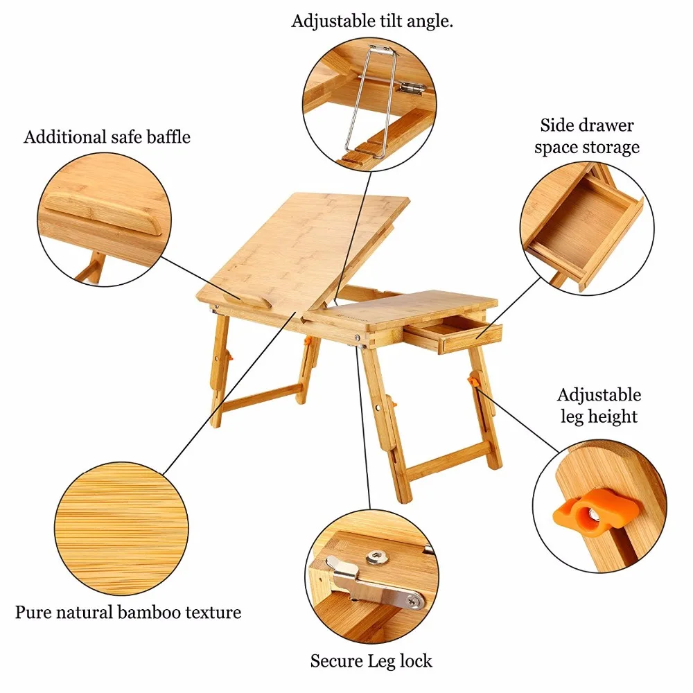 Laptop Desk Kids Table Adjustable 100% Bamboo Foldable Breakfast Serving Bed Tray Tilting Top Drawer TV Dinner Tray Laptop Desk Kids Table Adjustable 100% Bamboo Foldable Breakfast Serving Bed Tray Tilting Top Drawer TV Dinner Tray