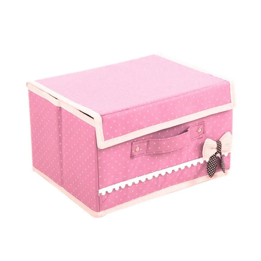 

New 4 Colors Bowknot Non Woven Fabric Storage Box Case Cothes Underwear Container Toys Organizer Bins Cosmetic Box