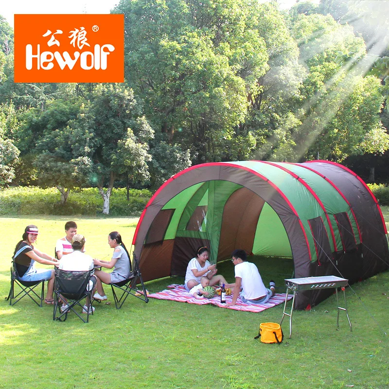 Large outdoors camping Tunnel tents two bedroom rain  large tent Team Outdoor Tent for 8 to 10 person 480 * 310 * 210cm