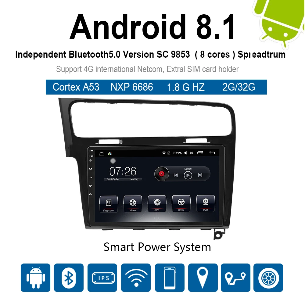 Автомобильный мультимедийный плеер 1 Din Android 8,1 автомобильный DVD для VW/Volkswagen Golf 7 2013- 10," 4G/32G/64G сенсорный экран автомобиля радио gps