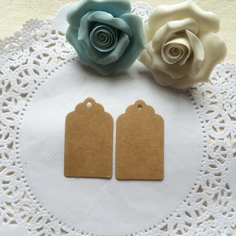 100Pcs 5x3cm Kraft Paper Tags Brown Lace Label Wedding Party Gift Label DIY Food Clothes Blank Price Name Hang Tag