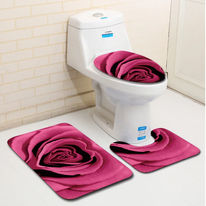 Zeegle Набор ковриков для ванной с цветочным узором из микрофибры 3 шт коврик для ванной комнаты Противоскользящий коврик для туалета набор впитывающих подушечек для душа