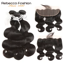 Rebecca Non Remy Malaysian Body Wave Human Hair 3 Bundles With Frontal 13x4 Lace Frontal Closure With Bundles Free Shipping