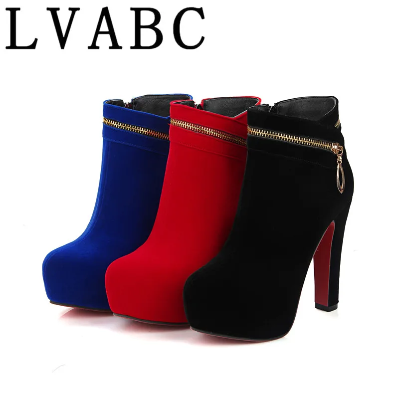 LVABC/размеры 34-48; женские сапоги на высоком каблуке; зимняя теплая обувь на молнии с круглым носком; женская обувь на платформе с квадратным каблуком; zapatos mujer