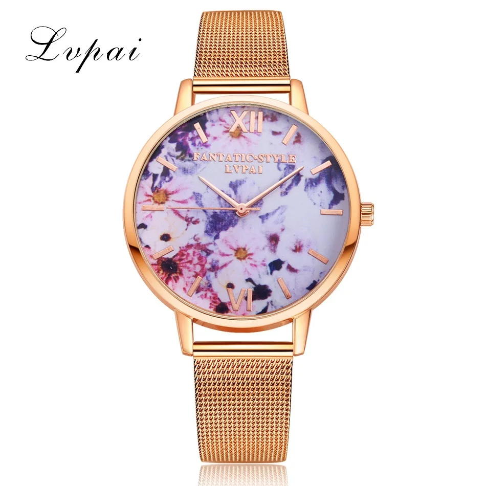 

Ladies Rose Gold Wrist Watches Luxury Brand Fashion Women's Flower Dial Quartz Clock Metal Mesh Dress Watch Female montre femme