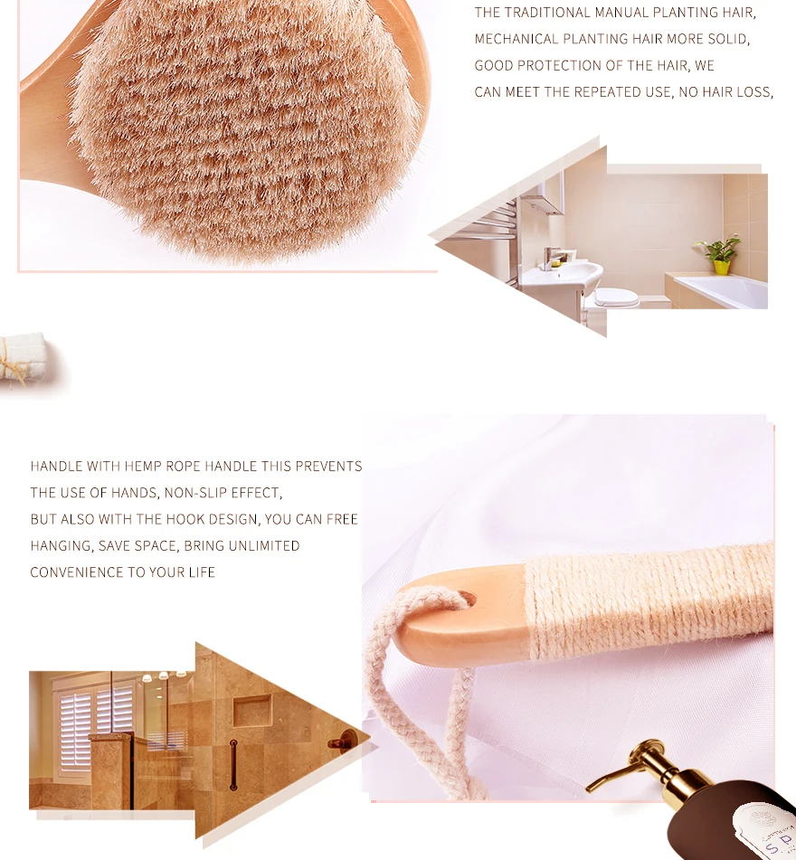 treesmilha de cabelo natural para escova longa com cabo de madeira para cuidados de saúde