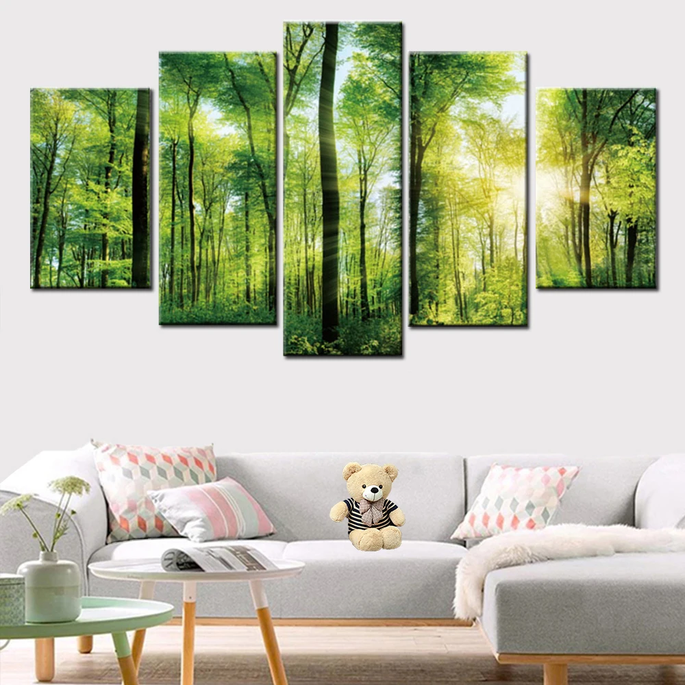 5-panel-canvas-painting-sunlight-green-tree-forest-landscape-poster-modular-picture-wall-art-bedroom-living (2)