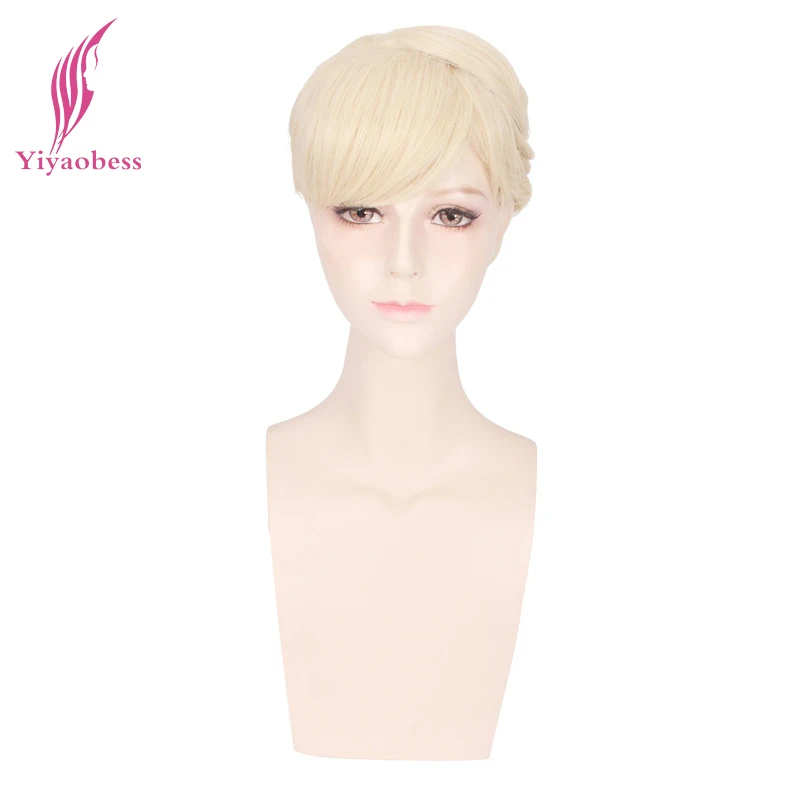 Yiyaobess corto Rubio marrón Elsa Anna Cosplay peluca Bangs con alrededor de la cabeza látigo pelucas de pelo sintético resistente al calor para mujer