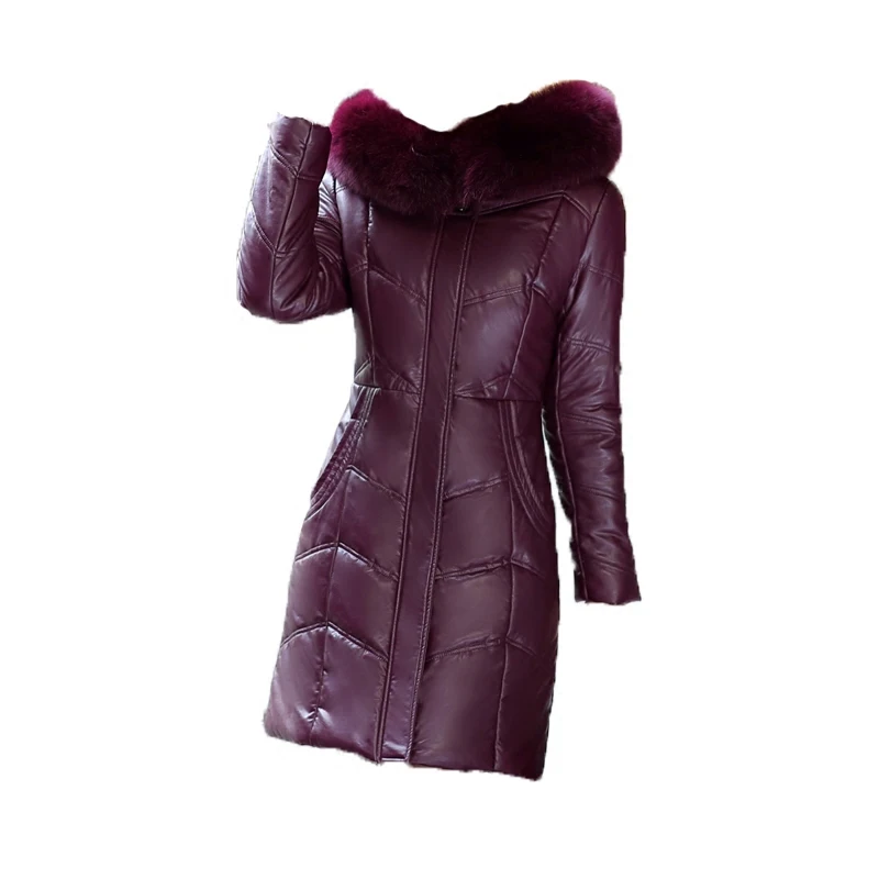 Col 8xl Champagne Femmes Mode grape Violet Nouvelles L15 violet En Taille purple Grand De L Fourrure Épaisse black Femme Plus 2017 green Manteau Coton gray red Long Cuir Mince Hiver Veste La W2E9IDH