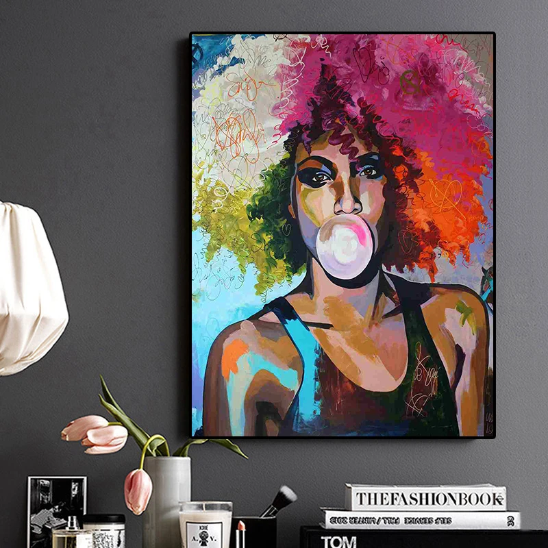 Абстрактная жевательная резинка девушка картина маслом с изображением Африканской женщины на холсте плакаты и принты скандинавские настенные картины для гостиной